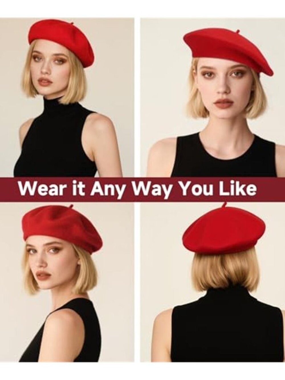 French Wool Beret Hats Solid Color Classic Beanie Winter Red Cap Painter Berets - Picture 11 of 16